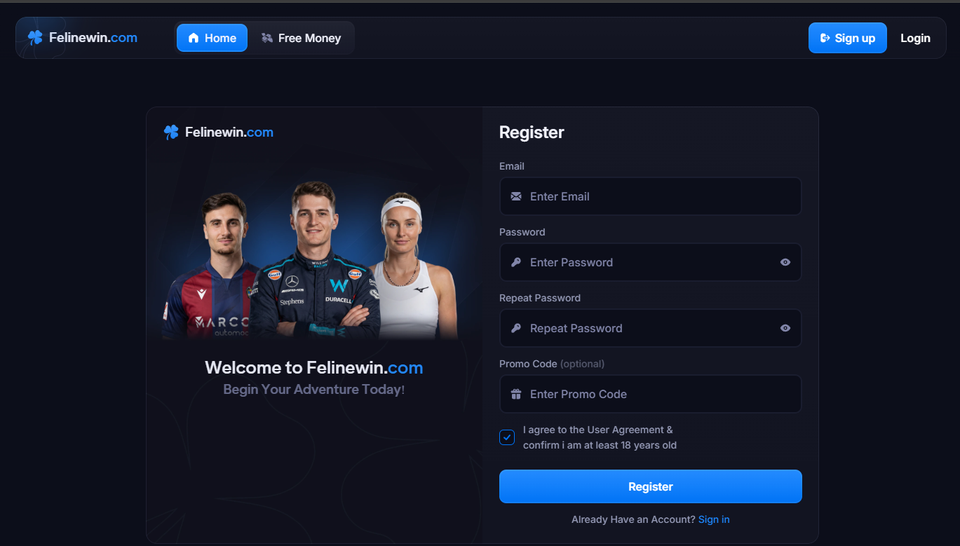 Registration form with the optional promo code field
